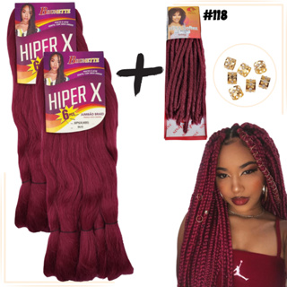Kit 2 Cabelo Jumbo Gypsy Braids Hiper X Tranças Box Braid + Nina Softex Crochet Braids + Anéis de Enfeite em Oferta na Shopee