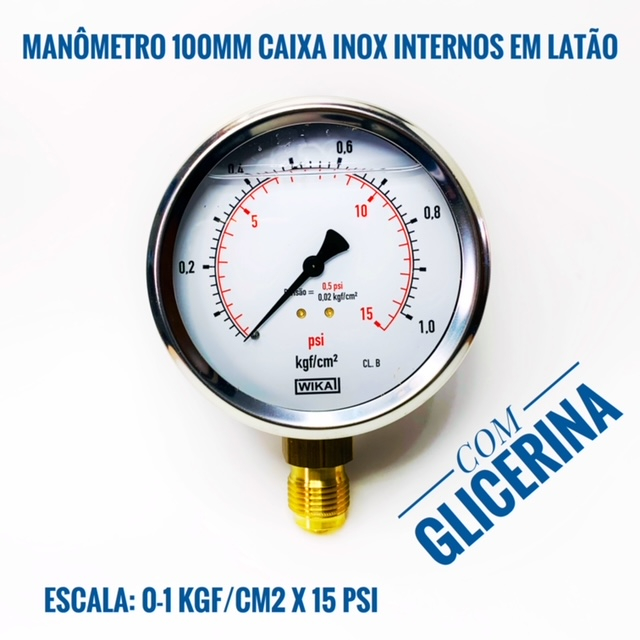 Vacuômetro 100mm -760 Mmhg X -30 Polhg Vertical Com Glicerina
