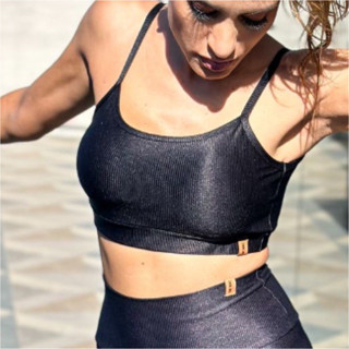 Top Fitness Alcinha Legging Canelado Com Bojo Removível Academia Poliamida Premium Brilho Cross Fit