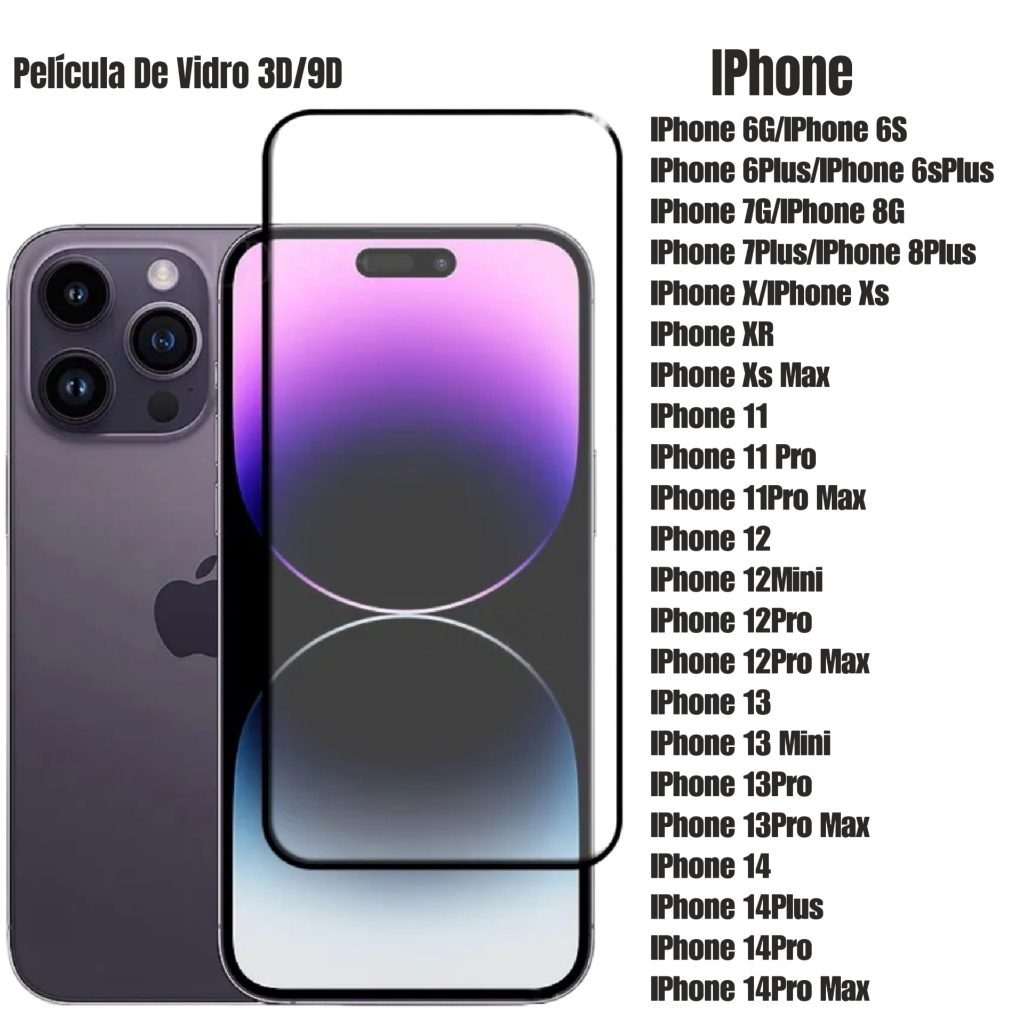 Película De Vidro Temperado 3D Para IPhone Apple 6 7 8 Plus 11 ProMax 12 13 Air 14 15 16 17 Pro Max em Oferta na Shopee