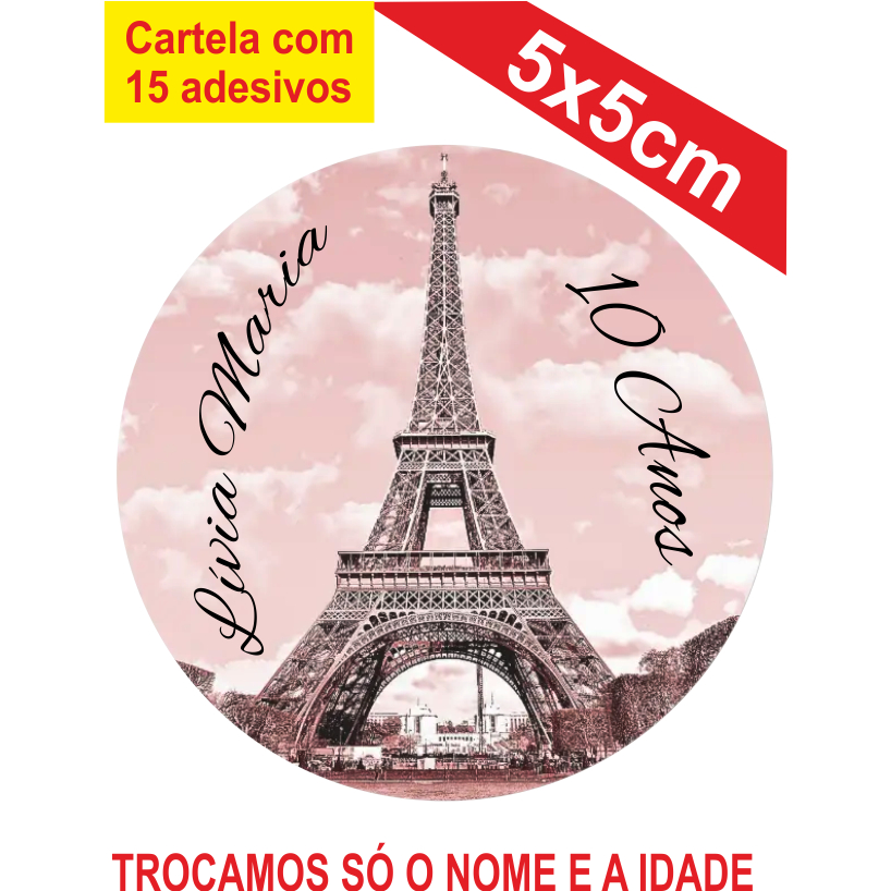 2 Cartelas de Adesivos (30 unidades) Personalizados PARIS 5x5cm Festa Aniversário Lembrancinha