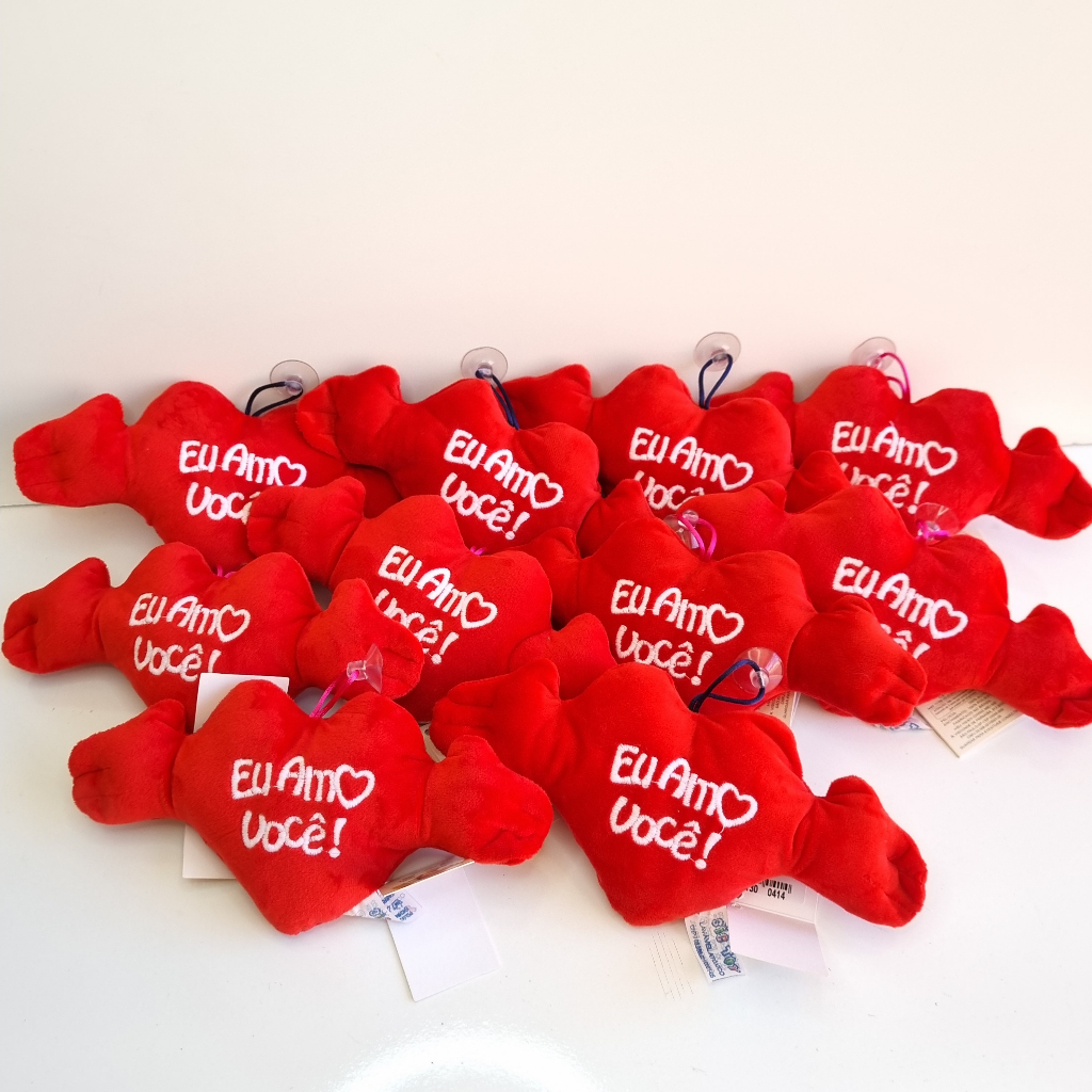Coração de Pelúcia com Mão e Ventosa - Kit com 10 Unidades - Corações Premium com Velboa Especial Ideal para Presentear, para Montar Cestas de Presentes