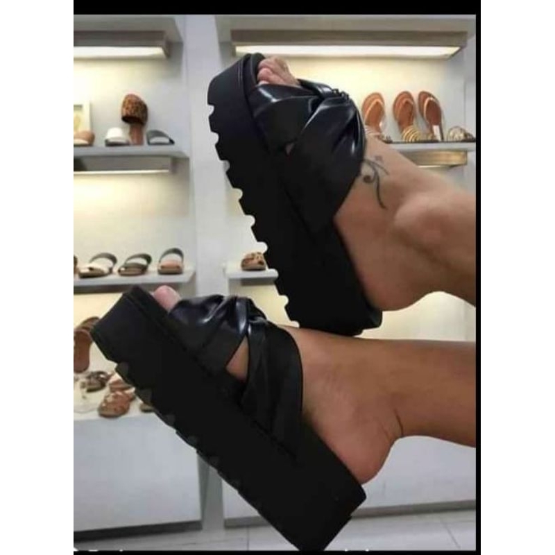 Sandalia Feminina Papete Birken Plataforma Alta Tratorada