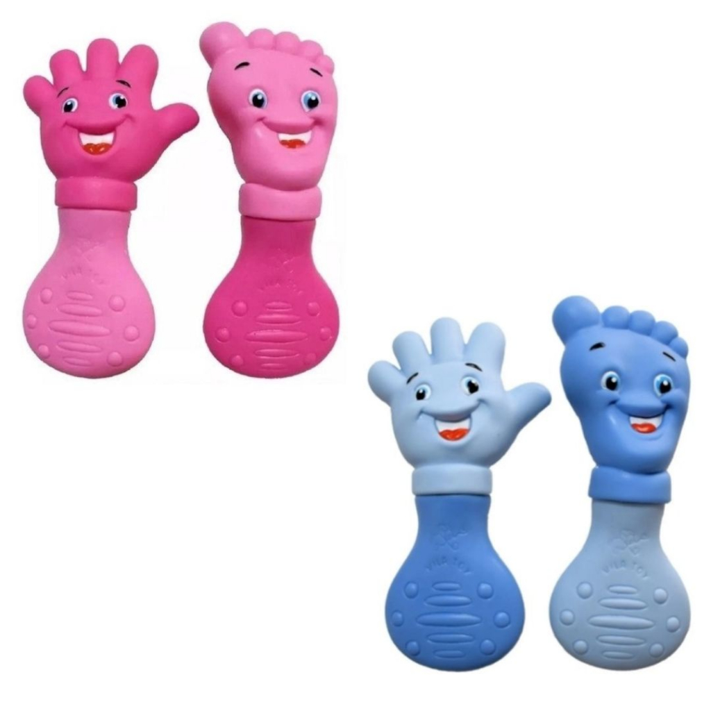 Kit 2 Mordedor Bebê Mãozinha Pezinho Macio Brinquedo bebê