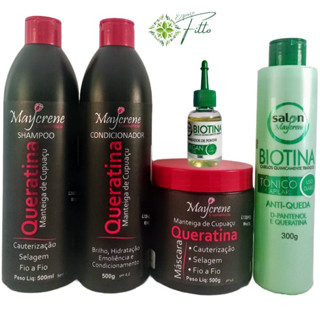 kit queratina e manteiga de cupuaçu+tônico biotina+óleo biotina maycrene