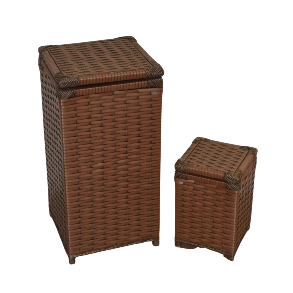 Kit cesto de Roupas Organizador 30x30x60 e Lixeira 20x20x30 Fibra Para Quarto Banheiro Sala Em Fibra Sintética Vime