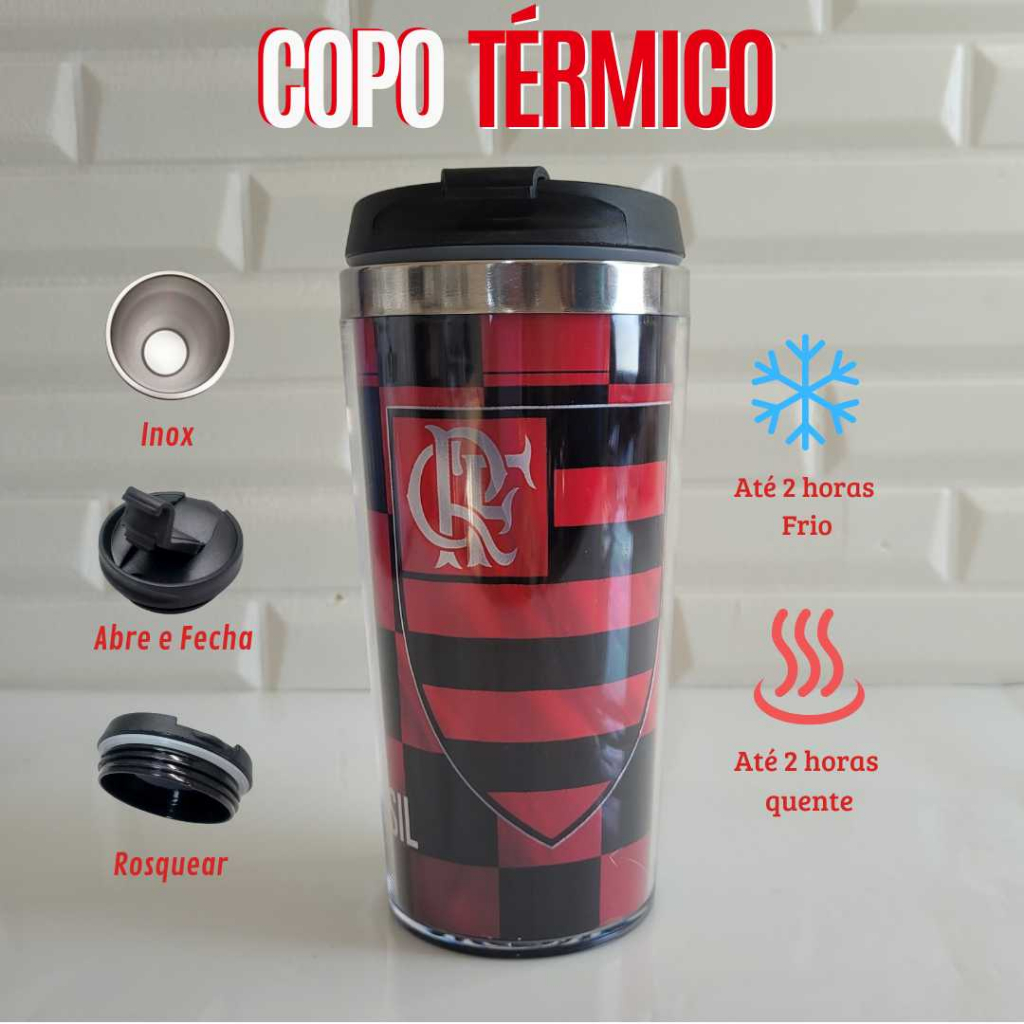 Copo Térmico Personalizado Flamengo Mengão Rubro Negro Cerveja, Chopp, Refrigerante, água, Chá.