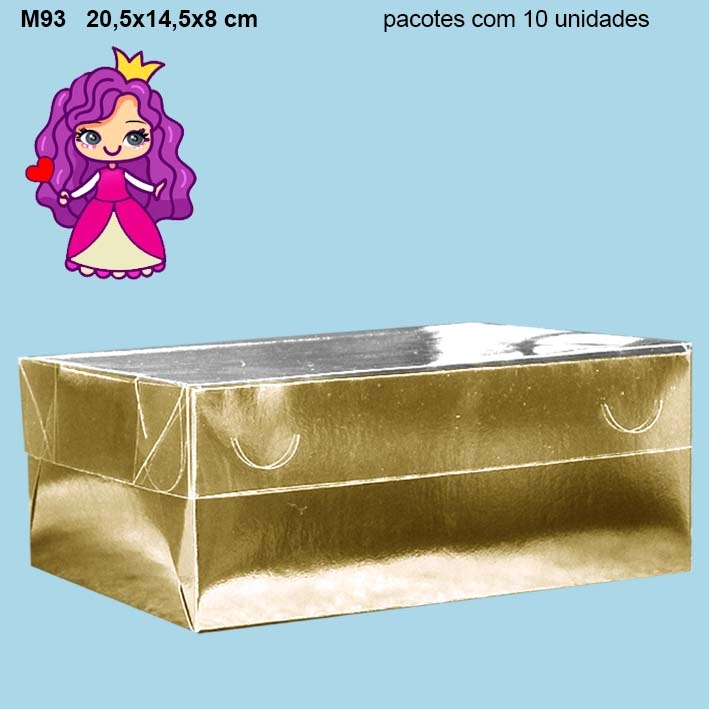 Embalagem M93 com Tampa em PVC Crystal virgem e Fundo em papel Ouro ou Prata - 20,5x14,5x08 cm - Pacote com 10 unidades