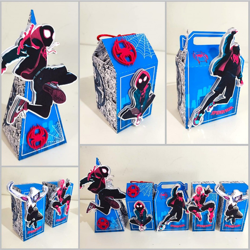 Kit Aranhaverso personalizado Lembrancinha Homem Aranha com Nome caixa milk caixa Pirâmide aranha verso