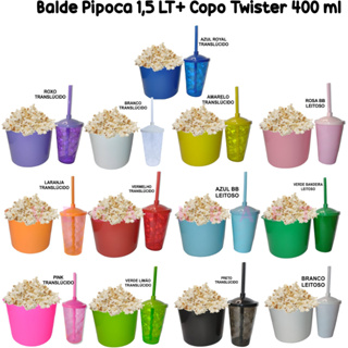 Kit 10 Cinema Balde Pipoca 1,5 LT + 10 Copos Twister 400 ML em Oferta na Shopee