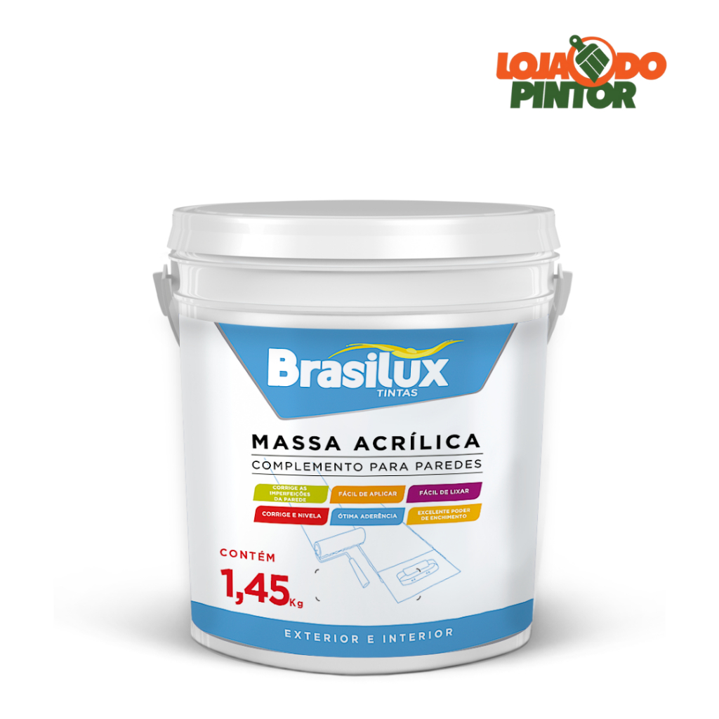 Massa Acrílica Para Parede Externa Interna 900ml 1,45kg Brasilux em Oferta na Shopee