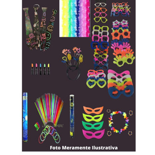 Kit Festas 60 pulseira 15 tiaras 15 oculos 15 marabu 15 plaquinhas 15 gravatas