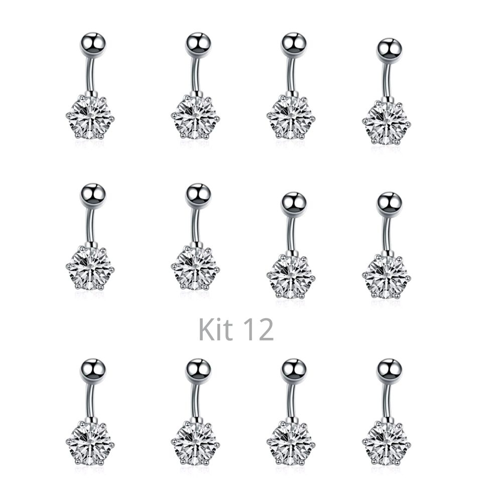 kit 12 Piercing de Umbigo Banana Aço com Pedra de Zircônia 6MM em Oferta na Shopee