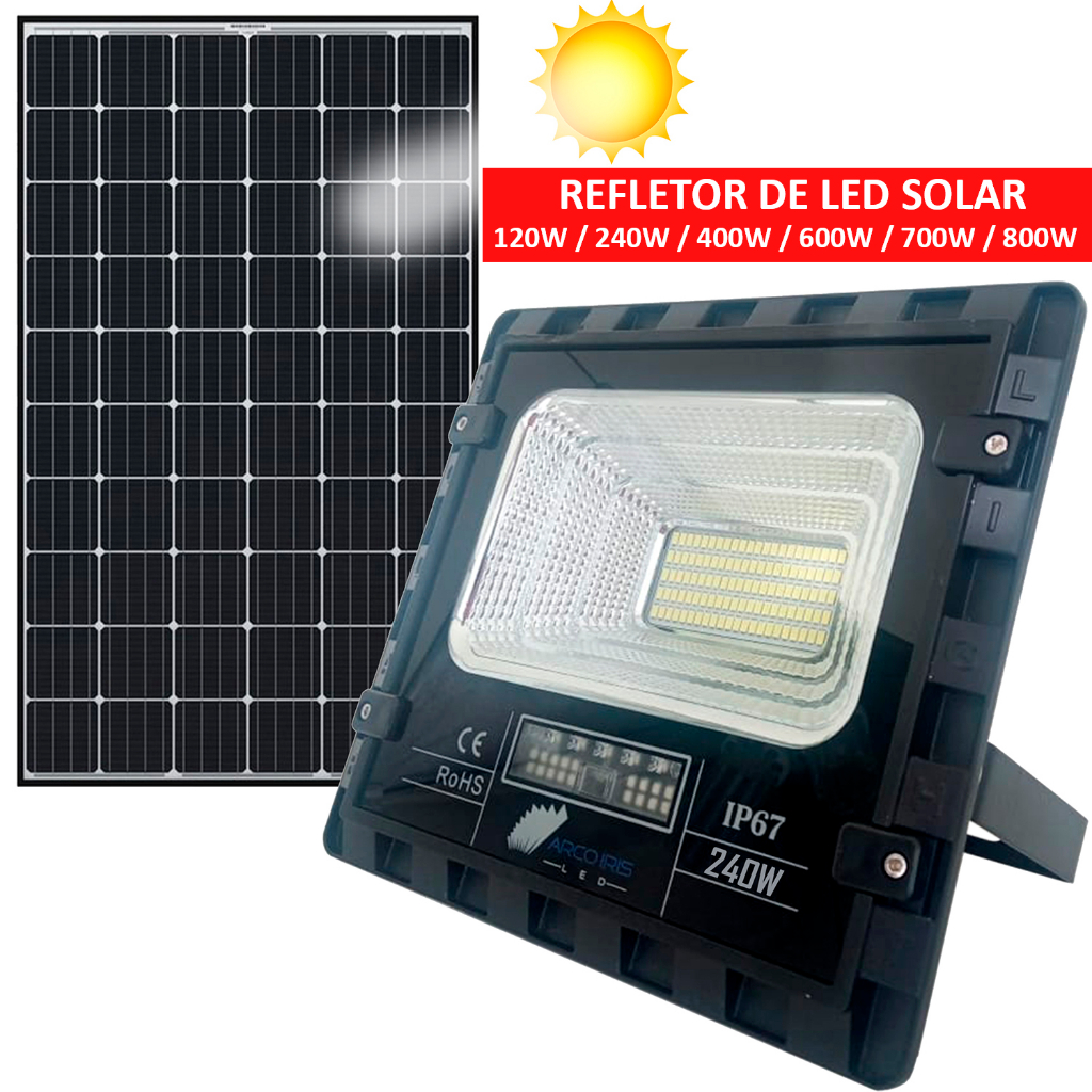 Refletor LED Solar 120w 240w 400w 600w 700w 800w + Placa Solar Automático Auto Recarregável Acendimento Automático