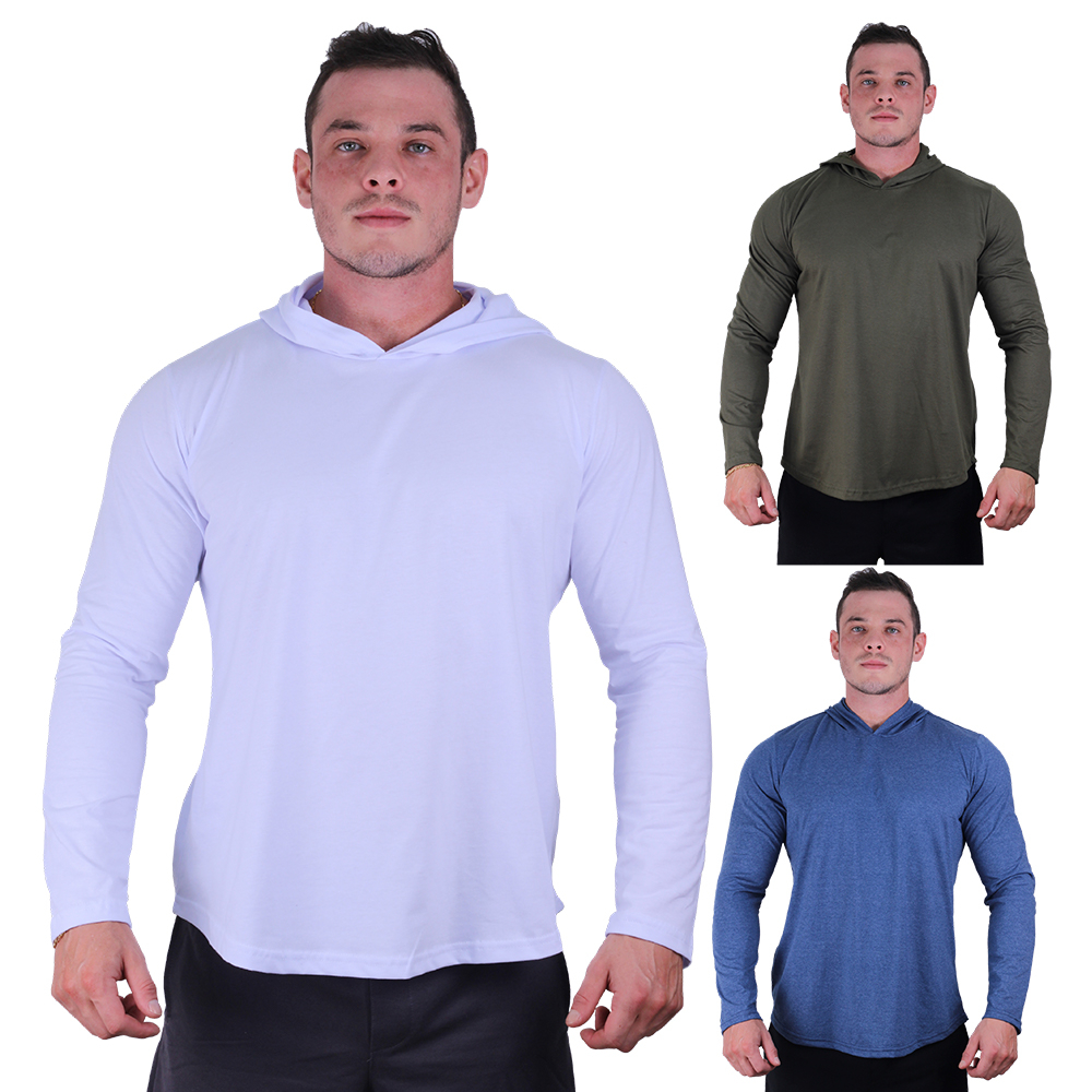 Kit 3 Camiseta Manga Longa Longline Com Touca MXD Conceito Cores Básicas Academia Musculção Lazer em Oferta na Shopee