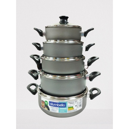 Imagem Jogo De Panelas AntiAderente 5 Pças Alumbella Premium com tampas de vidro