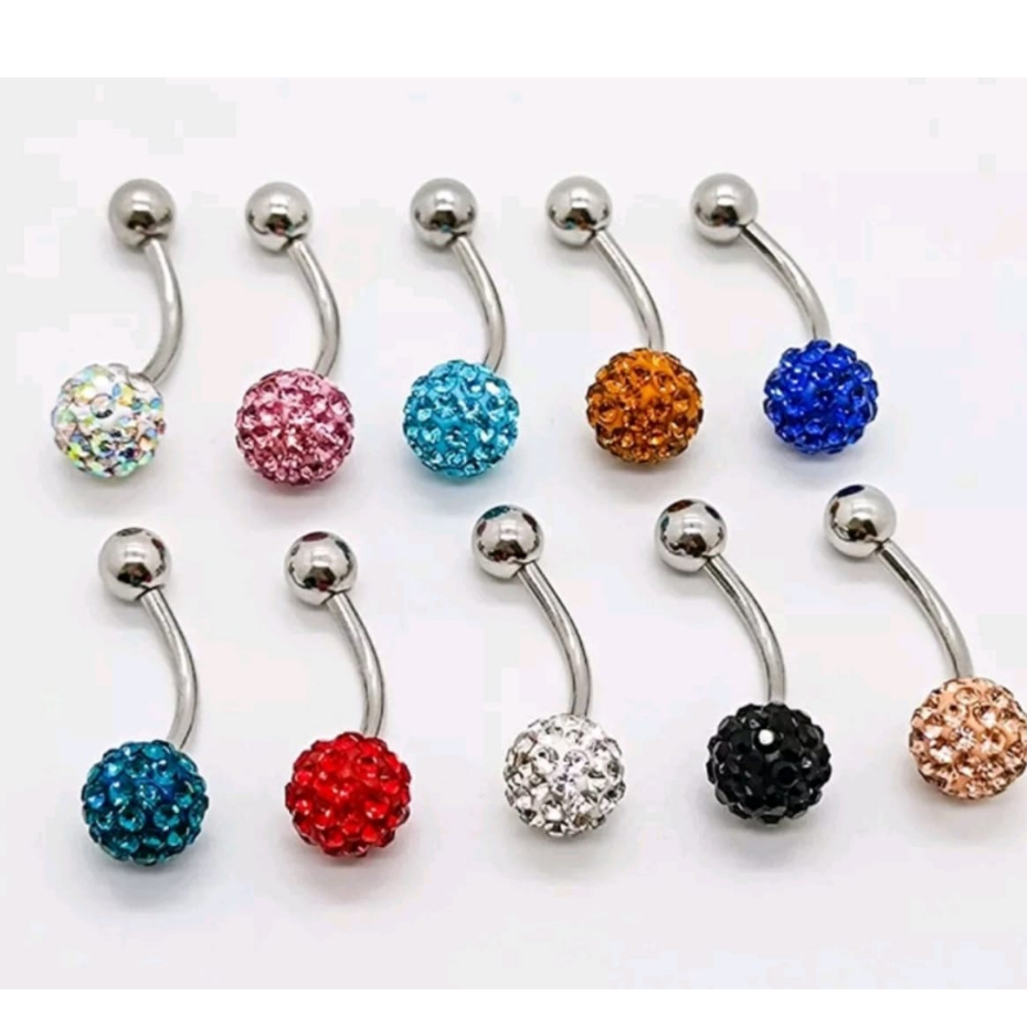 kit 12 Uni Piercing de Umbigo com Pedrinhas de strass Colorido Aleatorio