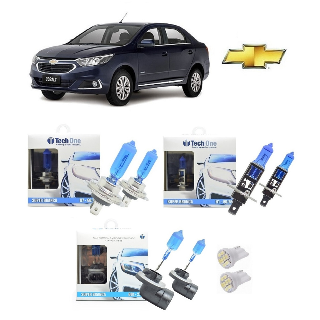 Kit 6 Lampadas Super Brancas para Farol Alto / Baixo e Milha Modelo H7 H1 e H27 com 8500 Kelvins para Chevrolet Novo Cobalt ano 2015 2016 2017 2018 2019 2020