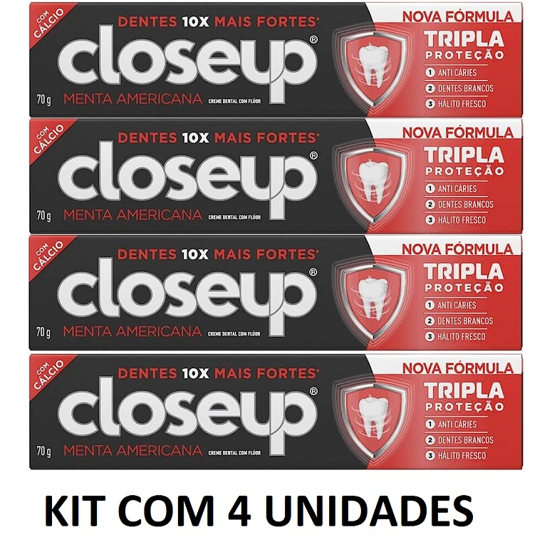 Kit 4 Creme Dental com flúor Closeup Triple Menta Americana 70g