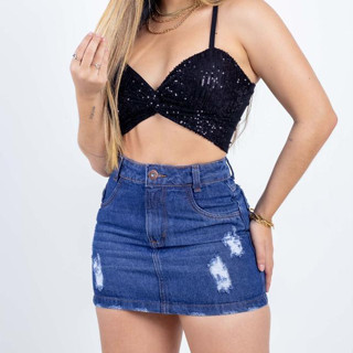 Saia jeans cos alto alta rasgada