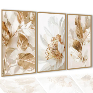 Quadro Decorativos Para Sala Flor Lírio Dourado Mármore Flores Branca Luxo