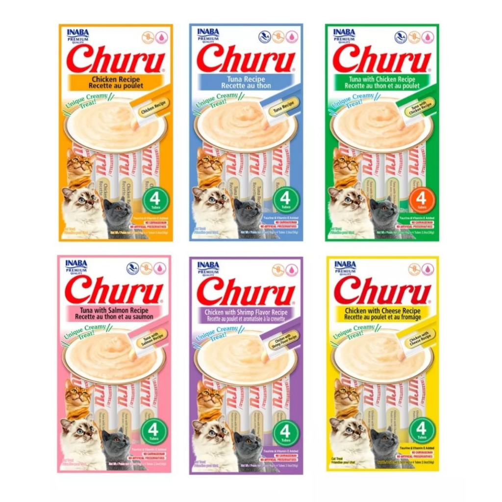 Churu Petisco Para Gatos Kit 6 Unid Sabores Variados 4x14 sache umido para gatos