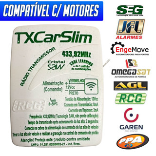 Controle Tx Car Slim Para Luz Alta Motor Portão Eletronico