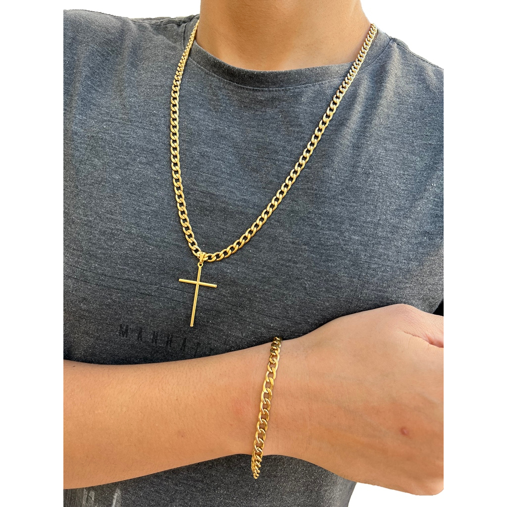 Corrente Cordão Masculina Banhado 6mm GRUMET + Pulseira e Pingente em Oferta na Shopee