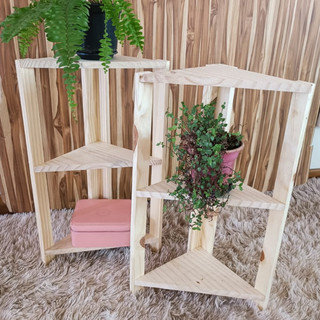 Kit com 2 Mesinhas de canto Prateleiras de canto para banheiro de madeira para banheiro para plantas