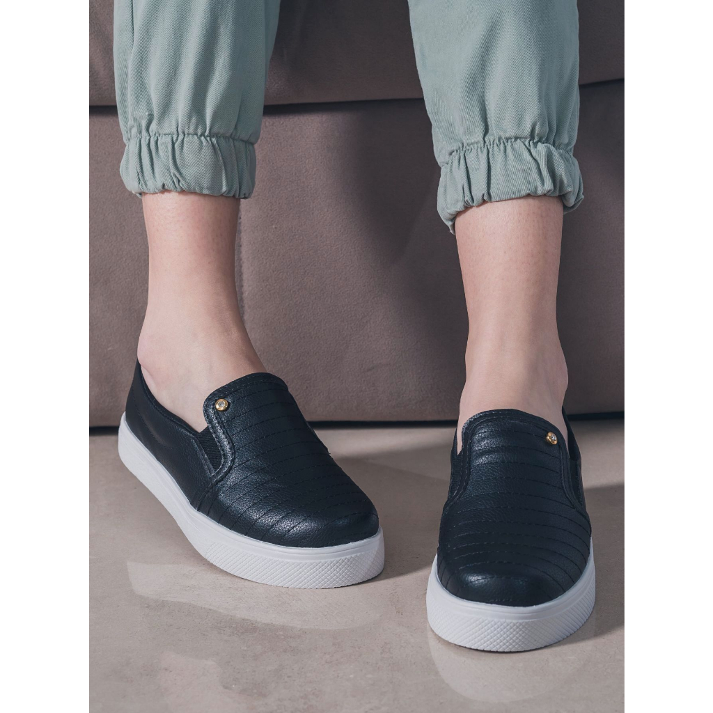 Tênis Feminino Slip On Casual Liso Anatômico Tenis iate Sem Cadarço Flatform Napa Plataforma Baixa
