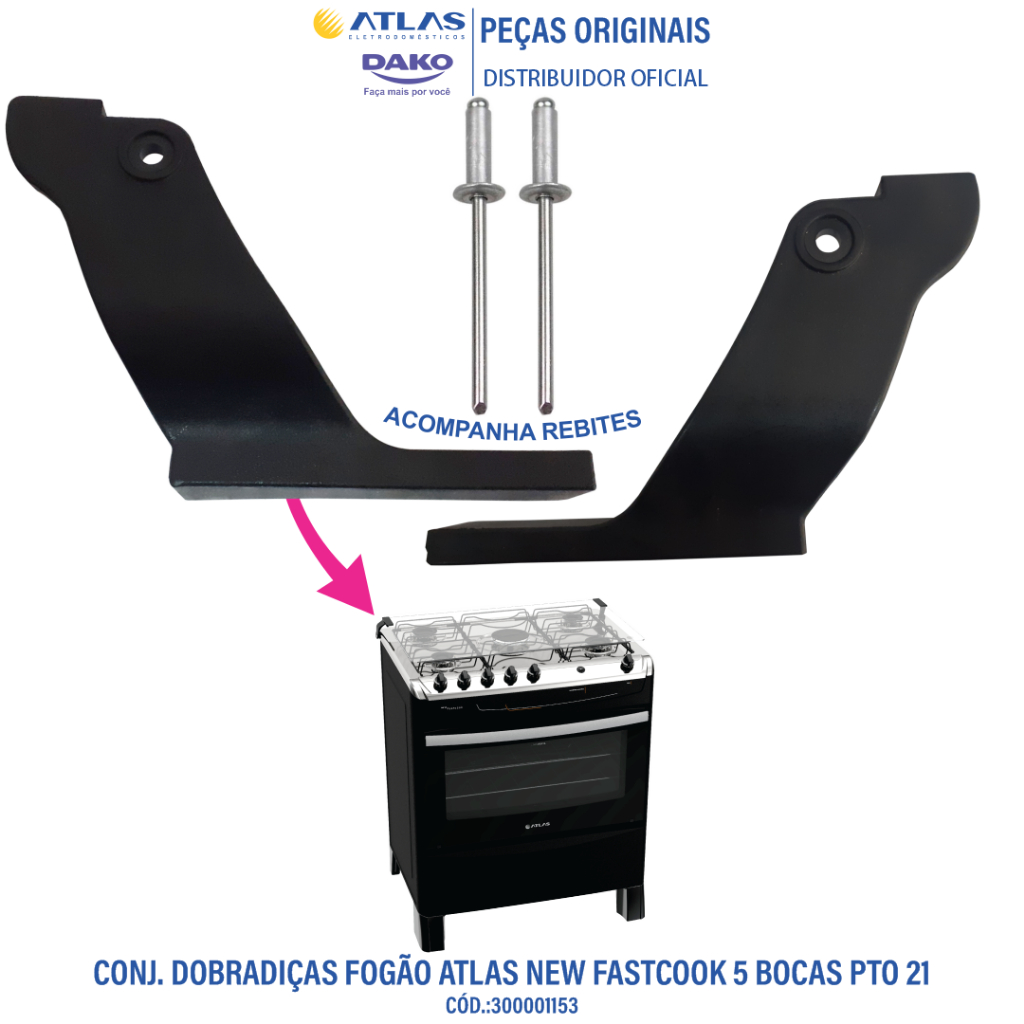 Kit Dobradiças Tampa Móvel Fogão Atlas New Fastcook Pto 5 Bc