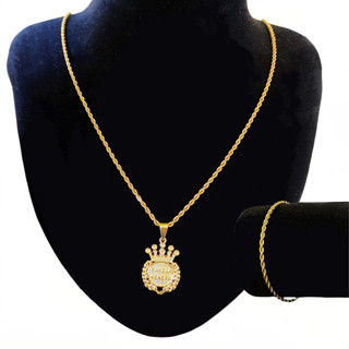 Kit Corrente e Pulseira Torcido Cordão Banhado com colares masculinos com pingente de Favela Venceucolar aço inox