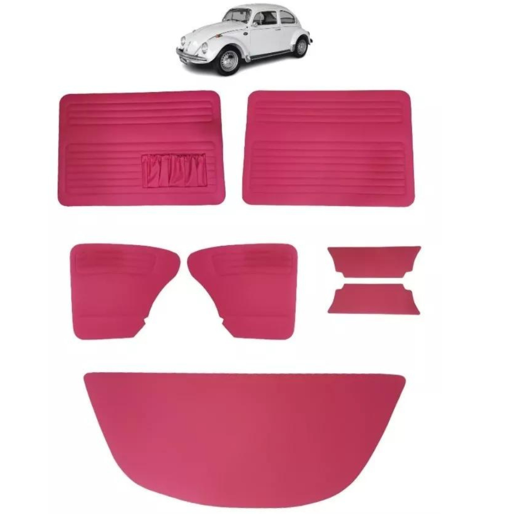 Forro Porta Vw Fusca 63-77 Jogo 7 Peças Com Bolsa Rosa