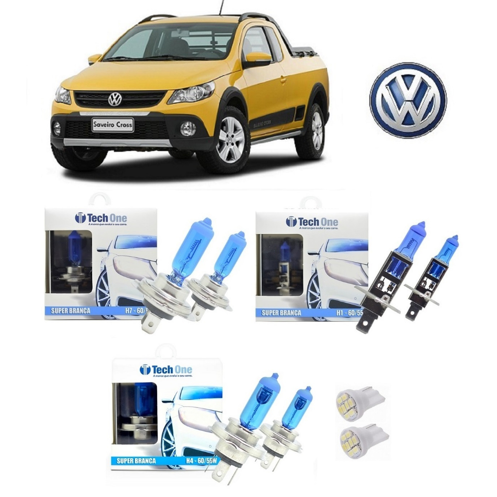 Kit 6 Lampadas Super Brancas para Farol Alto / Baixo e Milha  Modelo H7 / H1 e H4 com 8500 Kelvins para Volkswagen Saveiro Cross G6