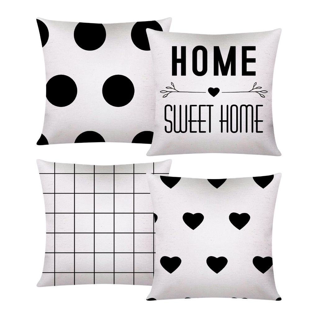 Kit c/ 4 Capas de Almofada Decorativas Modern Print 45x45 - Home Sweet Home Branco em Oferta na Shopee