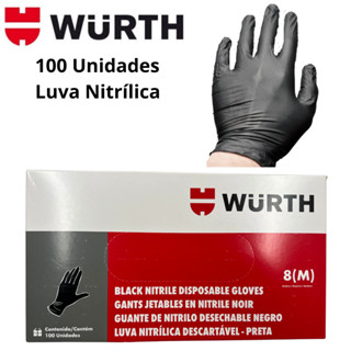 Luva Preta Nitrílica Descartável 100 Unidades Wurth Caixa Black