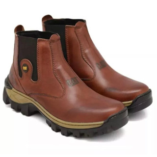 Bota Botina Caterpillar Masculina de Couro Legitimo Reforçado Impermeavel Costurado + Palmilha Gel