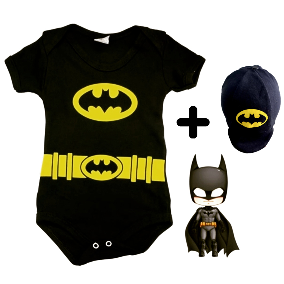 Body tematico Batman nas cores Cinza ou preto menino mesversario do P ao G