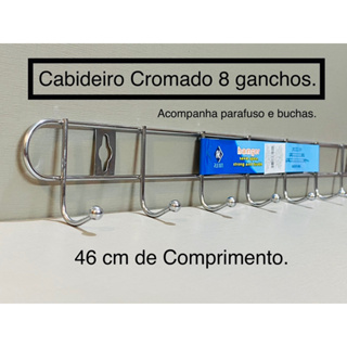 Cabideiro Suporte de parede c/ 8 cromados inox e preto. em Oferta na Shopee