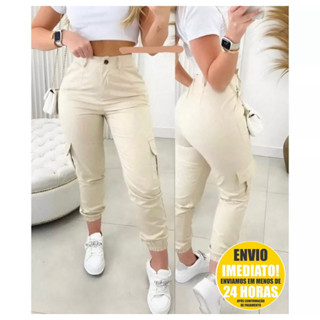 Calça Feminina Cargo Jogger com Elastano Virginia Tecido Bengaline Bolsos laterais skatista blogueira Cintura Alta Estilosa Wide Leg moda inverno