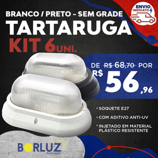 Kit 6 Luminária De Parede Arandela Tartaruga Externa Sem Grade E27 Jardim Muro Garagem Bivolt