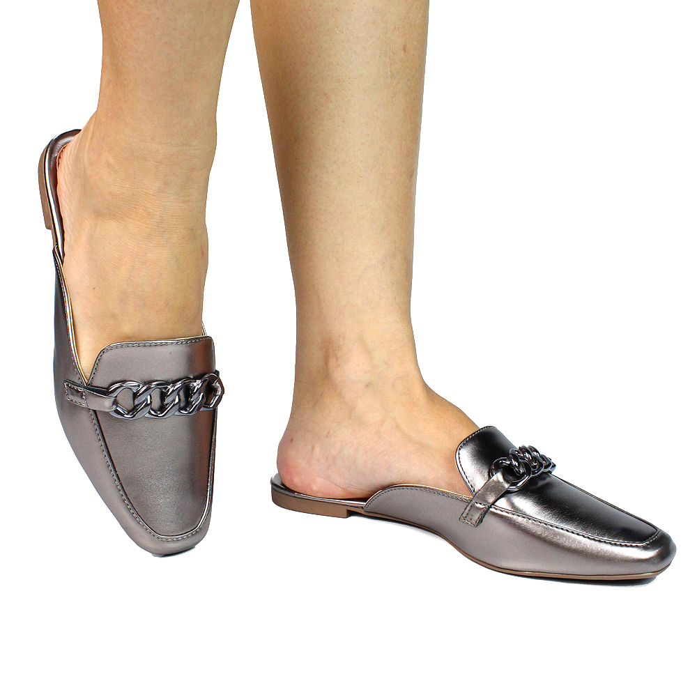 Mule Feminino Sandália Sapatilha Rasteira Mulher Scarpin Corrente Colorido Confortavel Moda