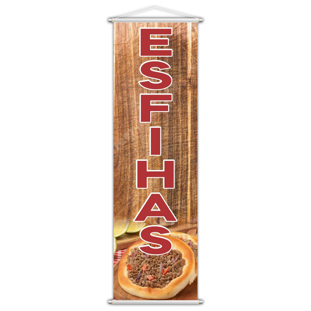 Banner Esfihas Comida Lancheria Poster Lona Serviço 100x30cm