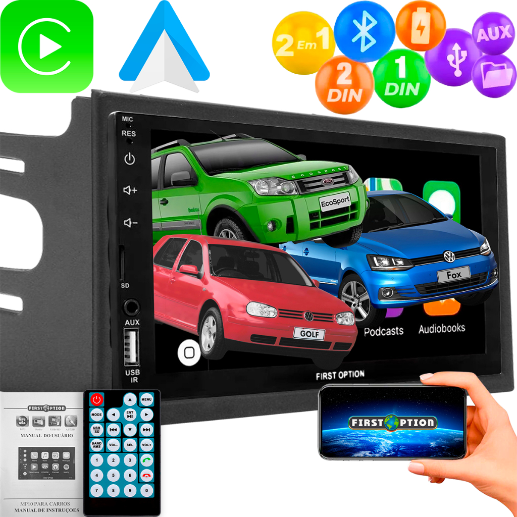 Central Multimídia Fox Golf Polo Bora Fiesta Ecosport Android Auto Apple Carplay Touch Bluetooth USB