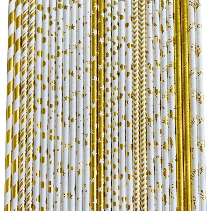 25 Canudo de Papel Biodegradável Metalizado Dourado Prata Variados