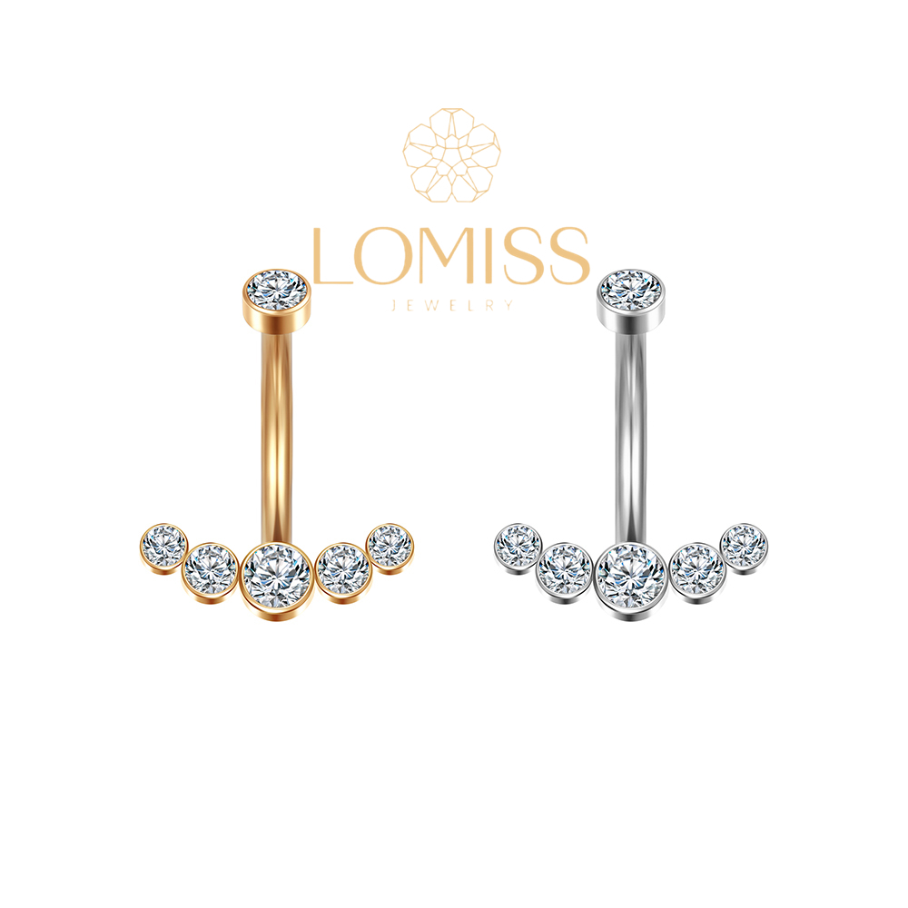 Piercing Umbigo Banana Aço Cirúrgico Pvd Cluster 6 Zircônias Cravejada em Oferta na Shopee