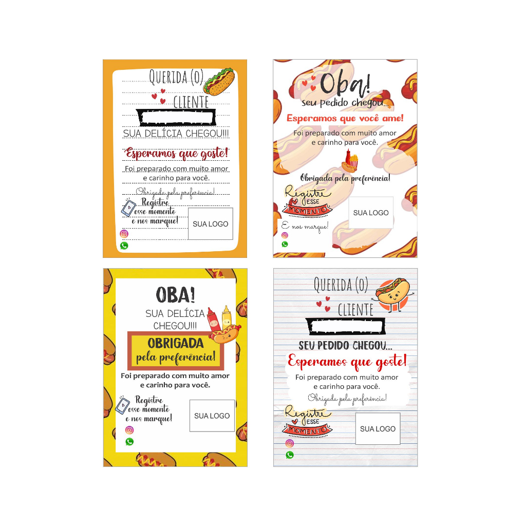 Card cartão de agradecimento ao cliente Delivery hot dog (50 un)