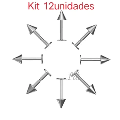 Kit 12 Piercing lábios de aço inox com cone pontiagudo