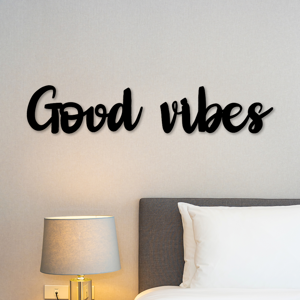 Promoção Letreiro Quadro de Parede em MDF 3mm Good Vibes 10x46cm