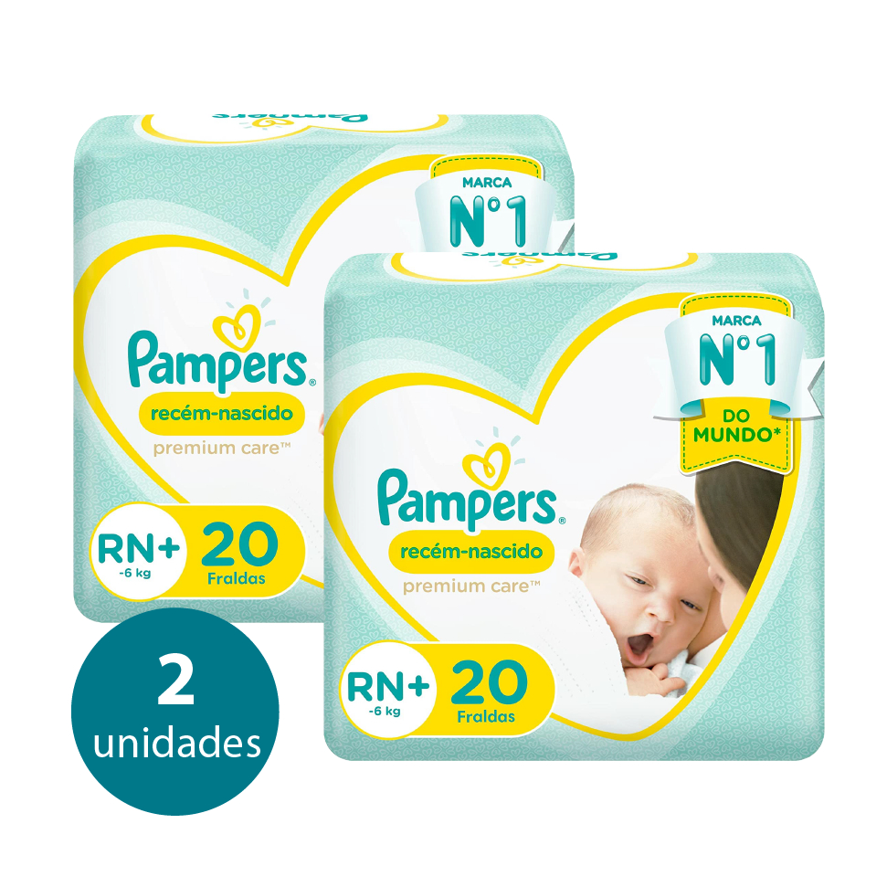 Kit 2 Pacotes Fraldas Pampers Recém-Nascido Premium Care RN + 40 Fraldas